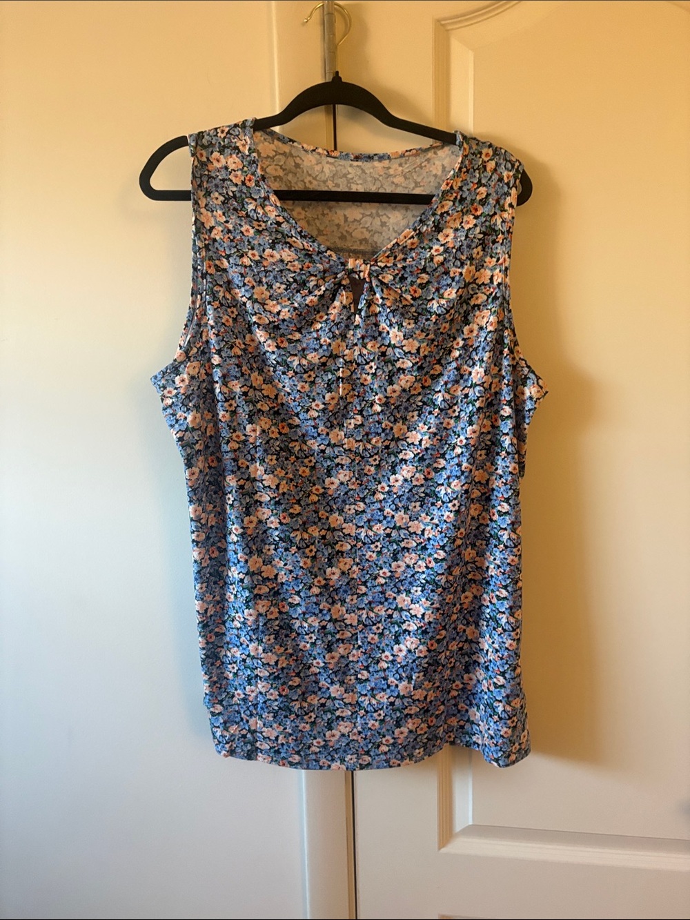 Sleeveless Floral Tank Top in Blue and Peach